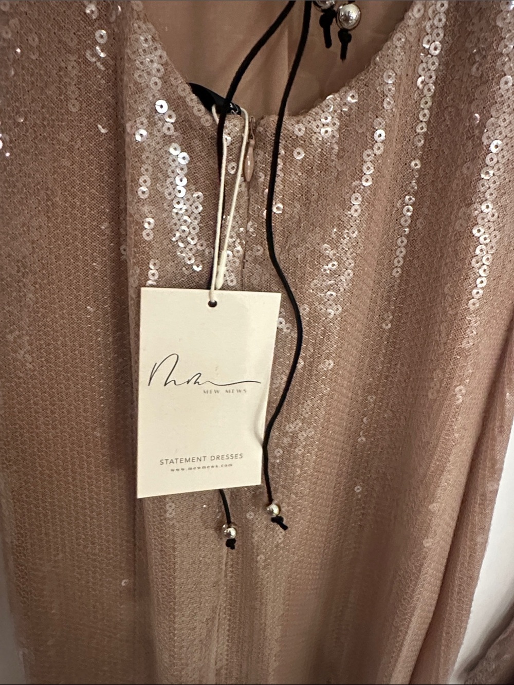 Mew Mews Sequin Long-Sleeve Midi Dress in Champagne Alix Earle Medium - Picture 8 of 9